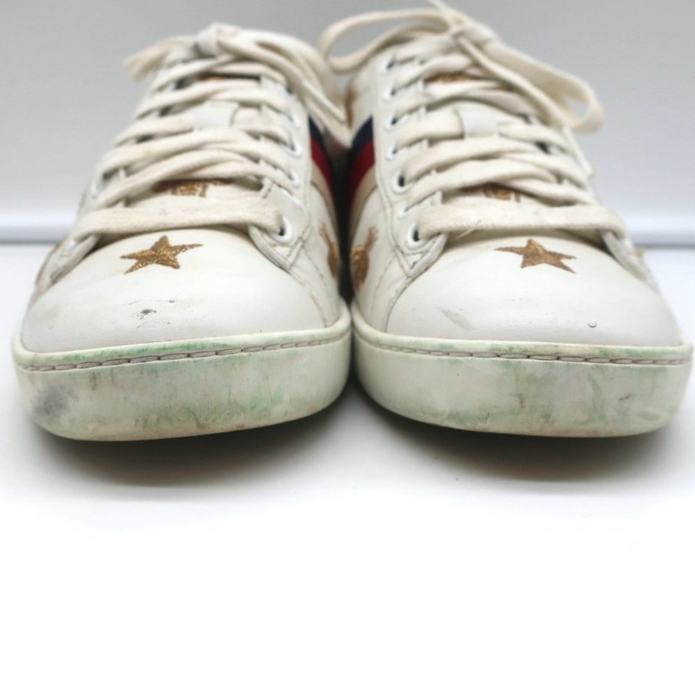 GUCCI ACE BEES & STARS EMBROIDERED SNEAKERS WHITE LEATHER SIZE 35.5 (Runs Large) - Picture 6 of 12